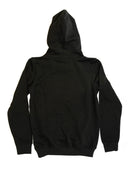 A black VW Volkswagen unisex hoodie for men and women. Photo is the back of the sweater with an embroidered modified green Mk1 Golf. Fabric composition is cotton, polyester, and rayon. The material is very soft, stretchy, and non-transparent. The style of this hoodie is long sleeve, crewneck with a hood, hooded, with embroidery on the left chest.