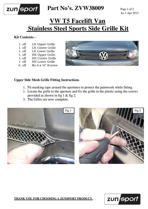 Zunsport VW T5 Van - Front Grille Set Silver finish