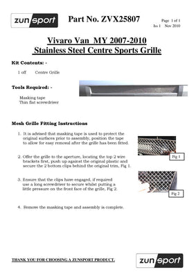 Zunsport Vauxhall Vivaro - Centre Grille - Silver finish - 0