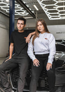 Model wearing pizzabrand red Volvo 850R t-shirt in black.