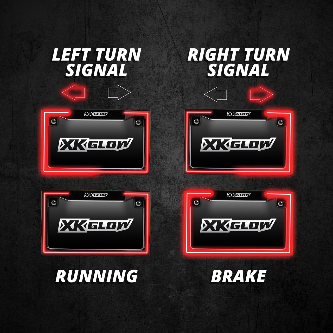XK Glow Motorcycle License Plate Frame Light w/ Turn Signal - Chrome - 0