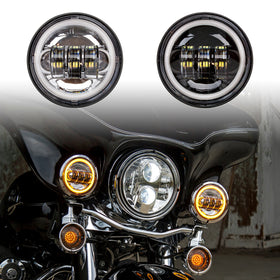 XK Glow Chrome 2pc. Motorcycle Driving Lights w/ Amber Halo - 0