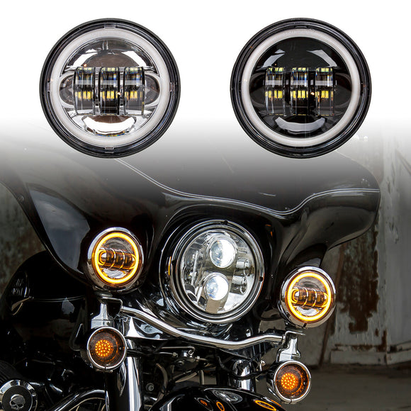XK Glow Chrome 2pc. Motorcycle Driving Lights w/ Amber Halo