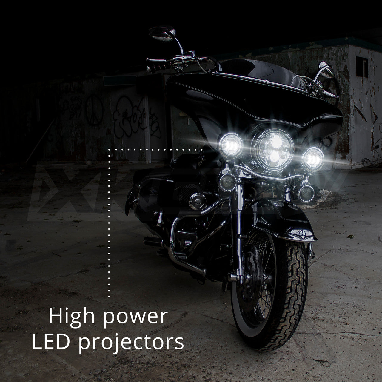 XK Glow Black 2pc. Motorcycle Driving Lights w/ Amber Halo - 0