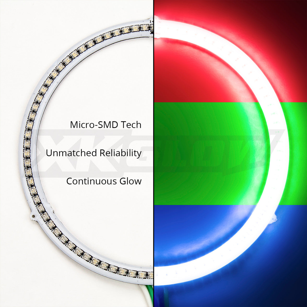 XK Glow 2x90mm - RGB Switchback Halo Million Color XKCHROME Smartphone App Controlled Kit