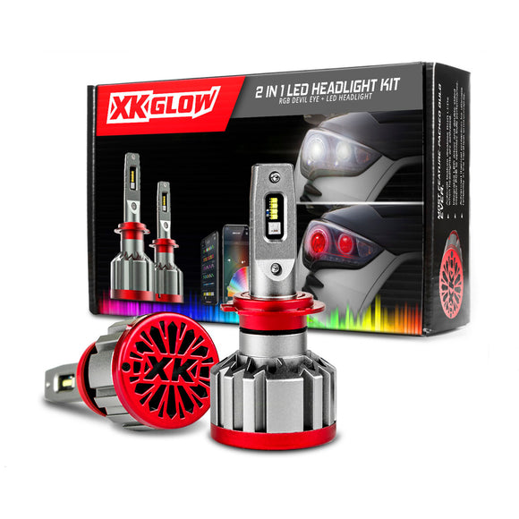 XK Glow RGB 2In1 LED Headlight Bulb Million Color XKCHROME App RGB/LED Headlight Kit - 2x 880