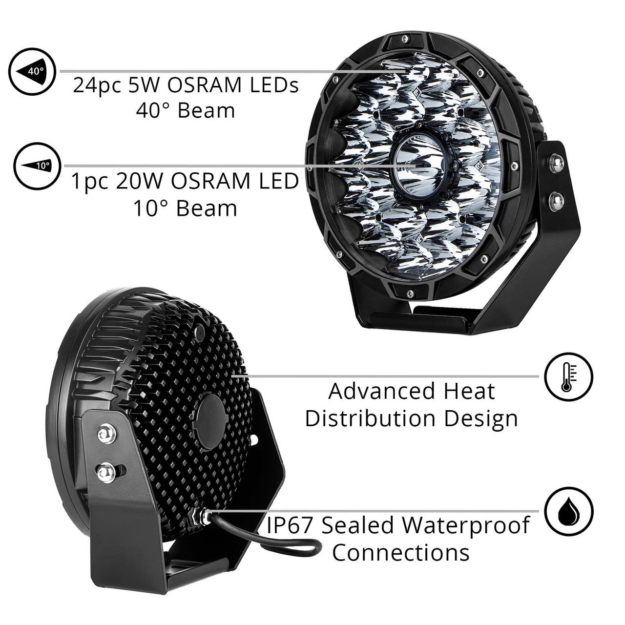 XK Glow Combo Beam Offroad Round Work Light Kit 2pc 9in 110W