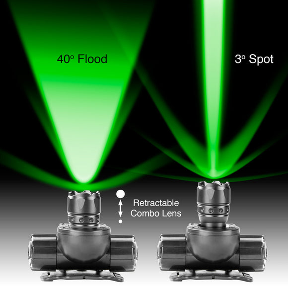 XK Glow Green Hunting & Fishing Spot & Flood Retractable Lens CREE LED Headlight