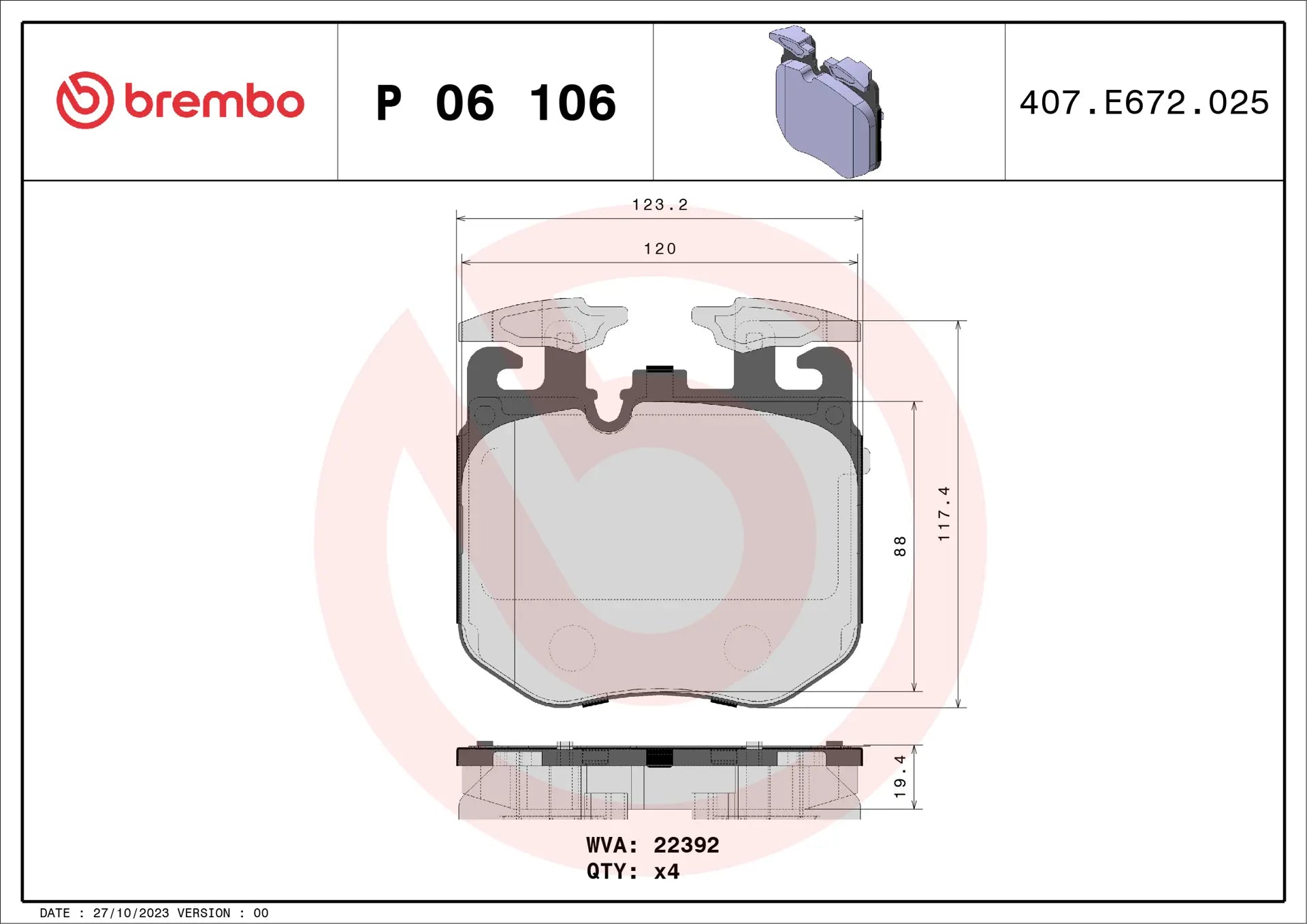 BMW Brake Pad Set - Brembo 34116889585 - 0