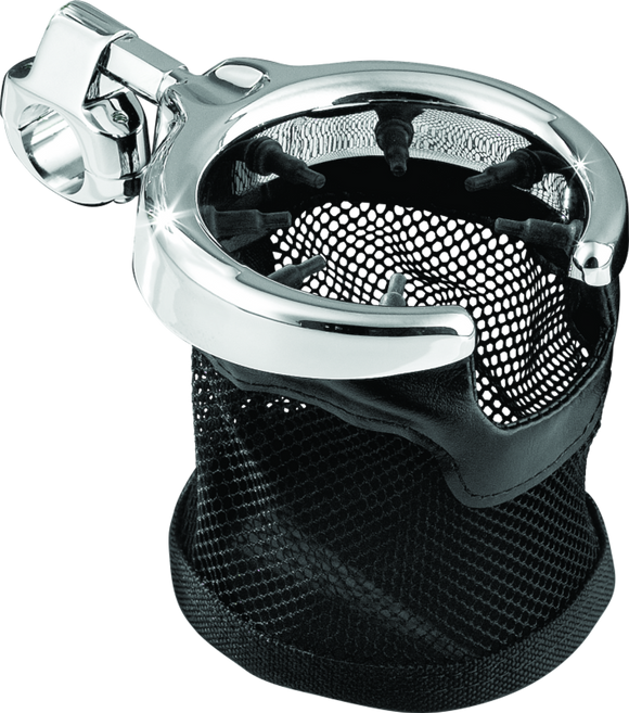 Kuryakyn Drink Holder with Mesh Basket 1 inch Clamp Chrome