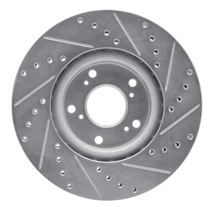 R1 06-15 Honda Civic Si Front Left Drilled & Slotted Silver Brake Rotor