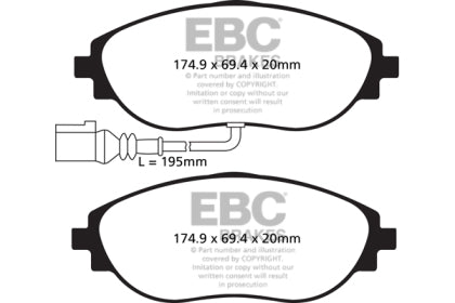 Front | EBC RedStuff Ceramic Race Brake Pads | 340mm Mk7 GTi PP | Golf R | Audi S3