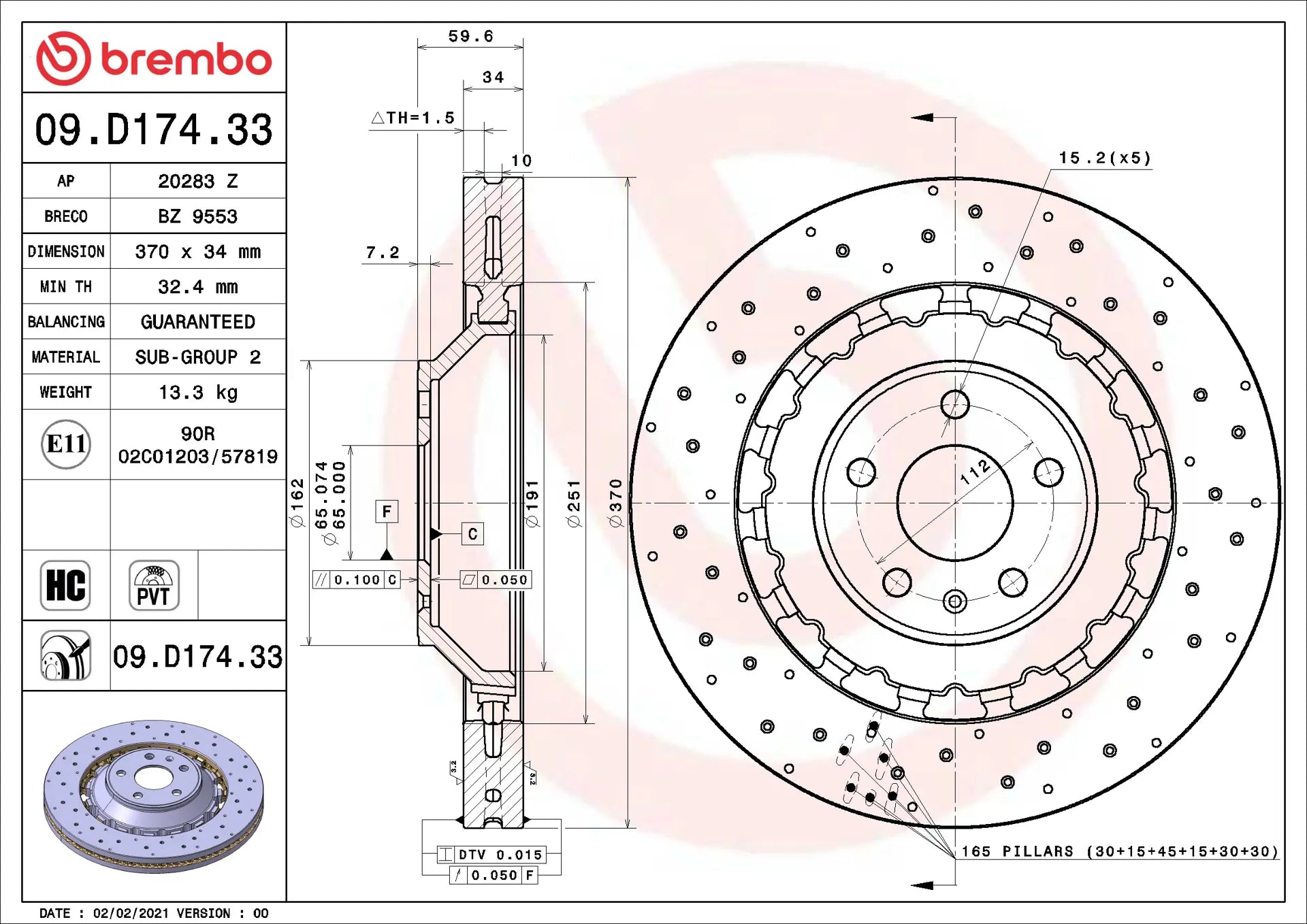 Brembo 2017-2020 Audi RS3 Front UV Coated Rotor 8V0615301S - 0