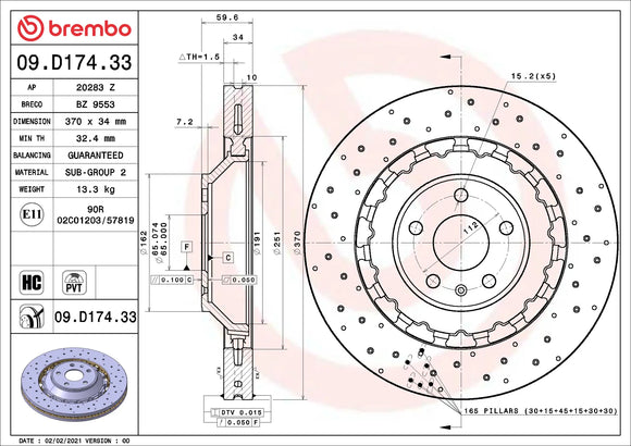 Brembo 2017-2020 Audi RS3 Front UV Coated Rotor 8V0615301S
