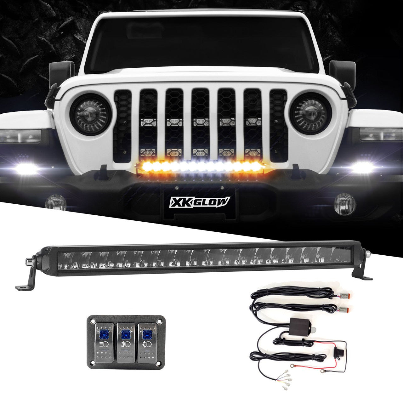 XK Glow Razor Light Bar Fog + Strobe + High Beam Driving Kit 20in