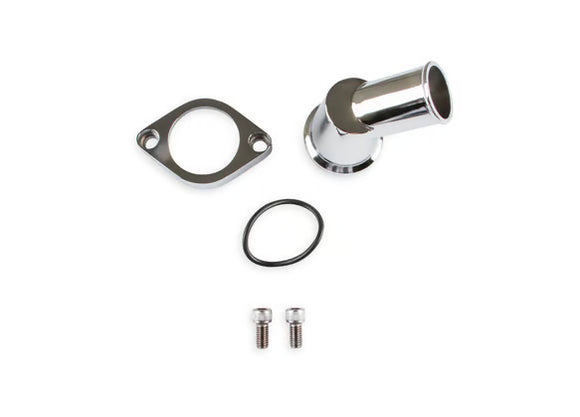 Mr. Gasket O-ring Style Chrome Water Neck - 45 degree  1967-1975 Chevrolet V8 Engines  In Stock