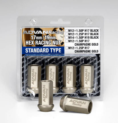 Advan Lug Nut 17H 12x1.25 Champagne Gold (Laser Letters) (4 Pcs)
