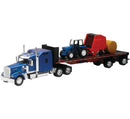 New Ray Toys Kenworth W900 with Flatbed, Tractor and Round Haybales/ Scale - 1:32-1
