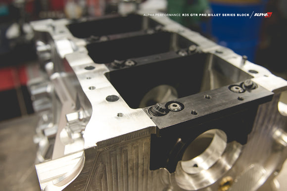 AMS Performance R35 GT-R CNC Billet VR38 Engine Block. Fully machined including ductile iron sleeves. Ready for Final Machining Finishing