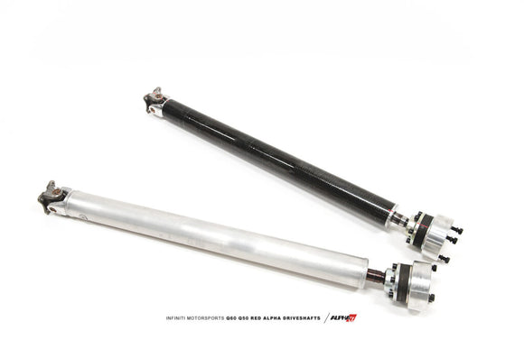 INFINITI Q60+Q50 Red Alpha Carbon Fiber & Aluminum AWD Driveshafts by DriveShaft Shop