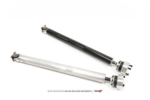 INFINITI Q60+Q50 Red Alpha Carbon Fiber & Aluminum AWD Driveshafts by DriveShaft Shop