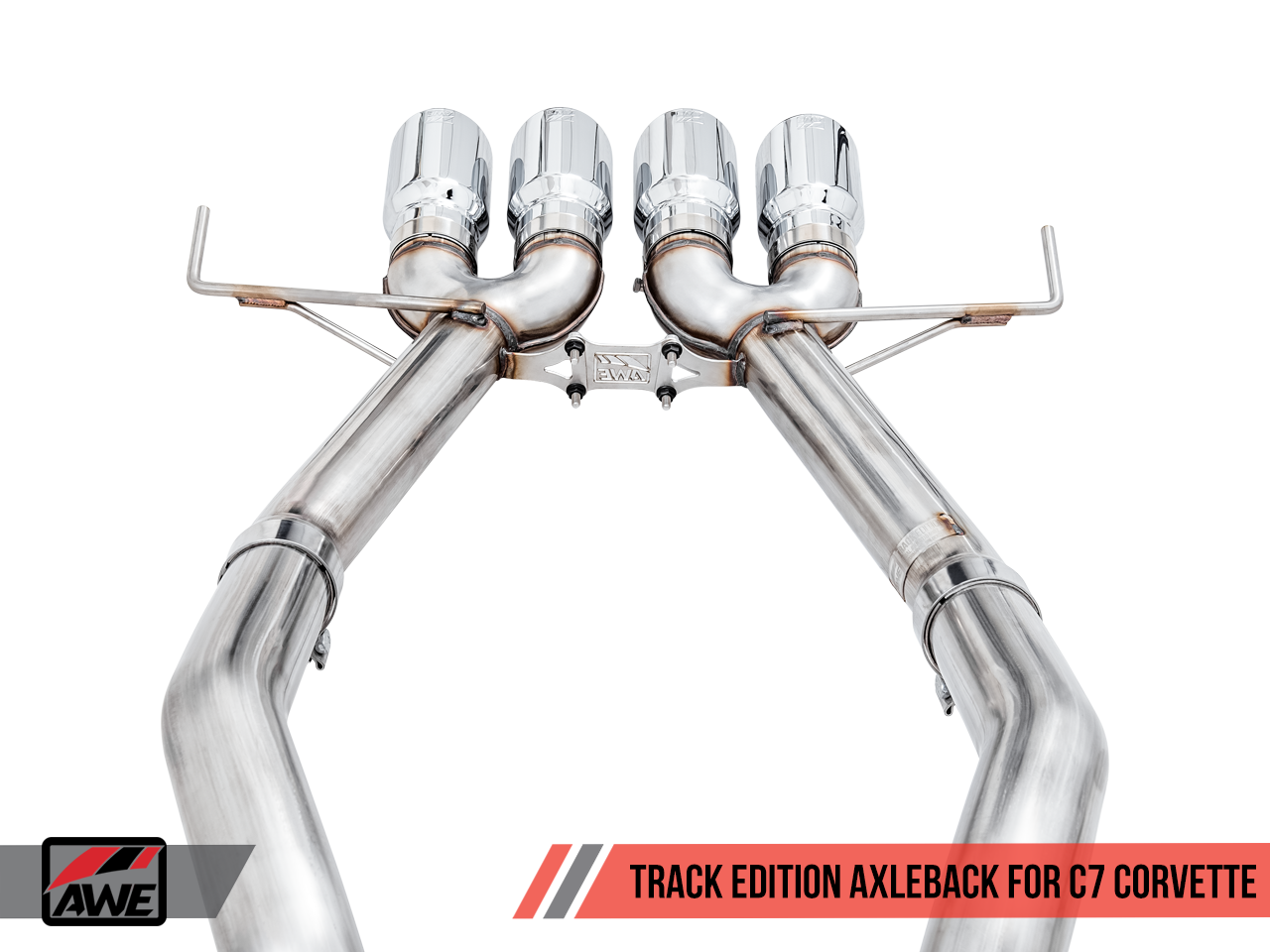 AWE Track Edition Axleback Exhaust for C7 Corvette without AFM Valves - Z06 / ZR1 / Z51 Manual 17+ / GS Manual -- Chrome Silver Tips