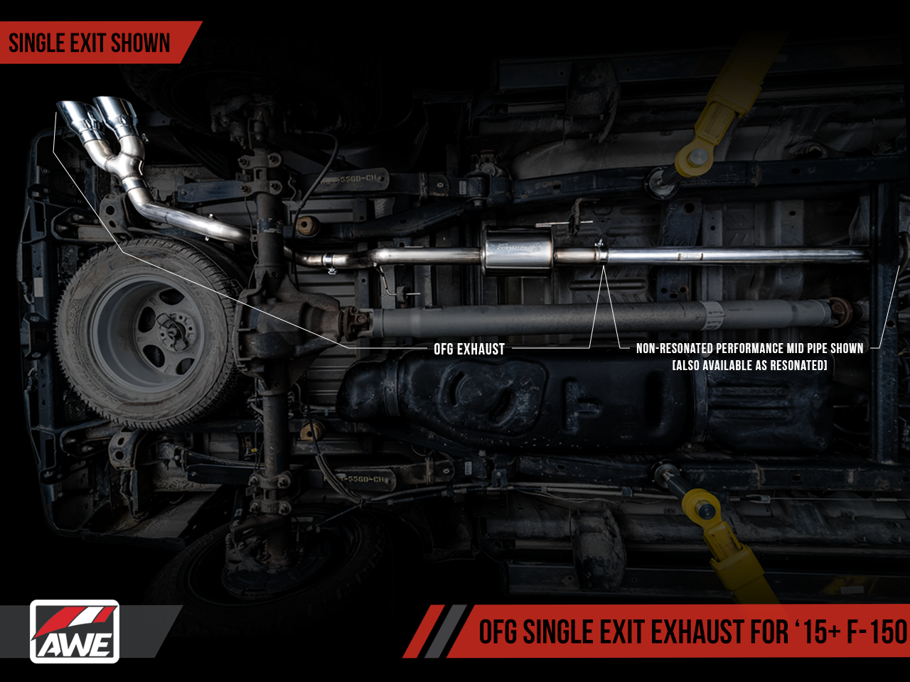 AWE 0FG Single Exit Exhaust for '15-'20 F-150 - 4.5" Chrome Silver Tips