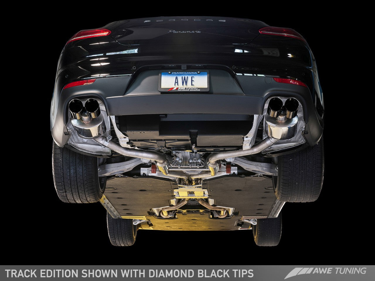 AWE Track Edition Exhaust for 970 Panamera 2/4 (2014+) -- With Diamond Black Tips