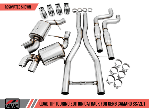 AWE Touring Edition Catback Exhaust for Gen6 Camaro SS / ZL1 - Non-Resonated - Chrome Silver Tips (Quad Outlet)