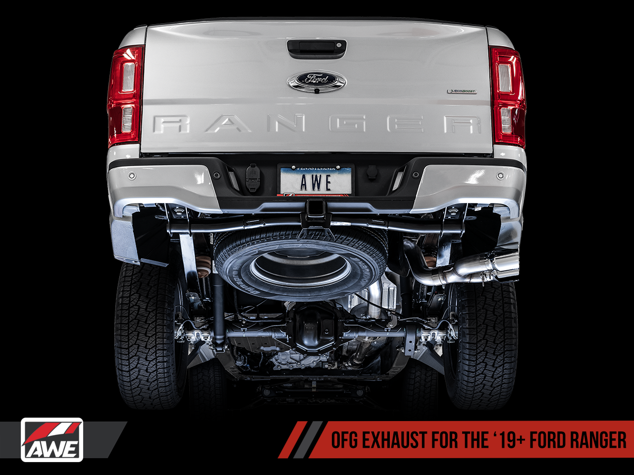 AWE 0FG Exhaust with BashGuard for Ford Ranger - Dual Chrome Silver Tips - 0