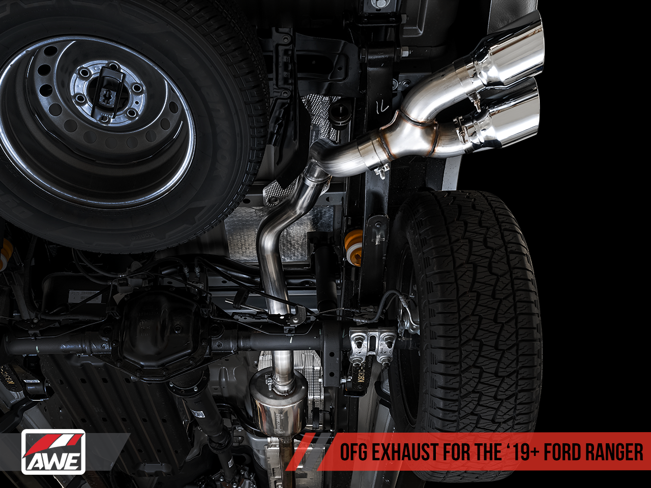 AWE 0FG Exhaust with BashGuard for Ford Ranger - Dual Chrome Silver Tips