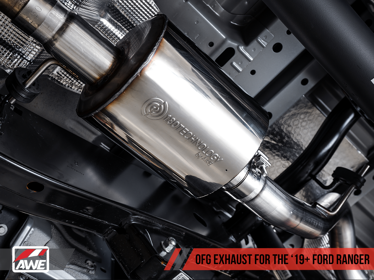 AWE 0FG Exhaust with BashGuard for Ford Ranger - Dual Diamond Black Tips
