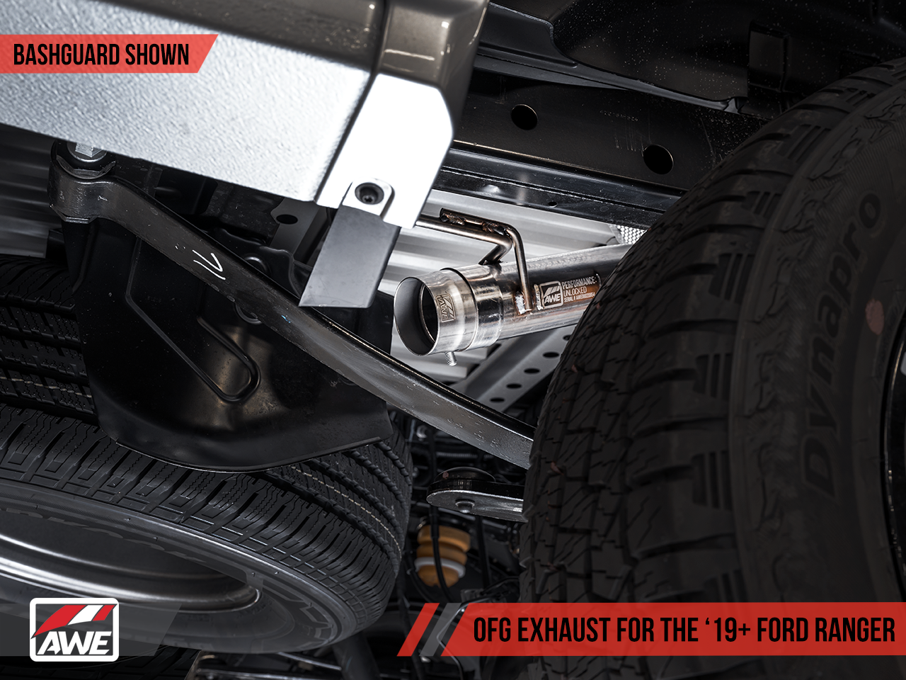 AWE 0FG Exhaust with BashGuard for Ford Ranger - Dual Chrome Silver Tips
