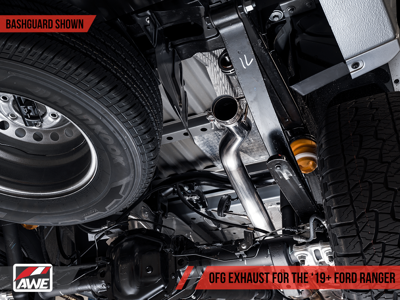 AWE 0FG Exhaust with BashGuard for Ford Ranger - Dual Chrome Silver Tips