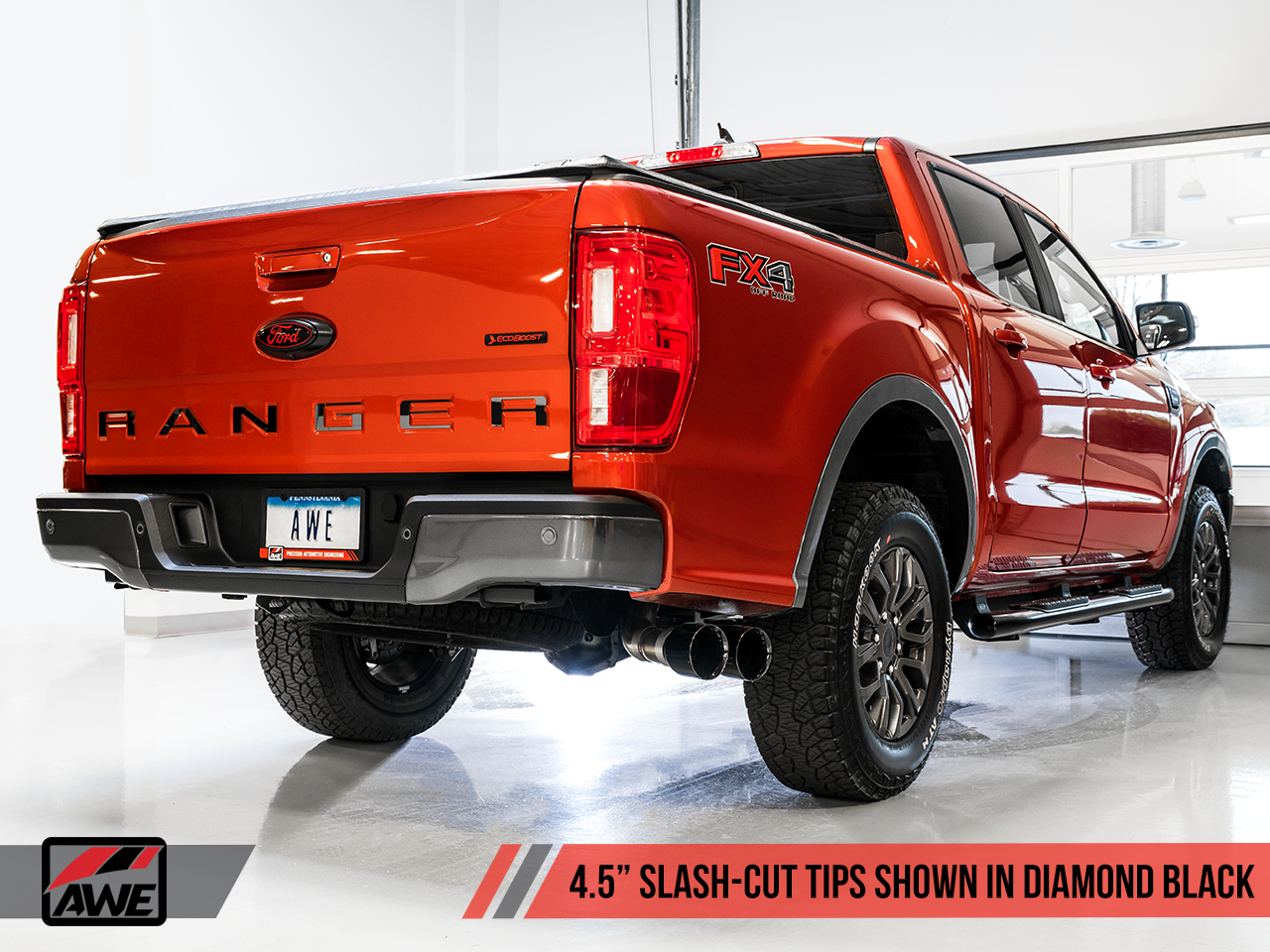 AWE 0FG Exhaust with BashGuard for Ford Ranger - Dual Diamond Black Tips