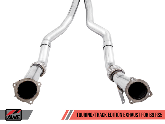 AWE Track Edition Exhaust for Audi B9 RS 5 - Resonated for Performance Catalysts - Diamond Black RS-style Tips