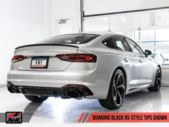 AWE Touring Edition Exhaust for Audi B9 RS 5 Sportback - Resonated for Performance Catalysts - Diamond Black RS-style Tips