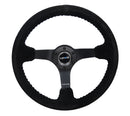 NRG Reinforced Steering Wheel (350mm / 3in. Deep) Blk Suede/Blk Bball Stitch w/5mm Matte Black Spoke-1