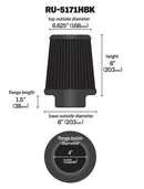 K&N Universal Rubber Filter-Round Tapered 4in Flange ID x 8in Base OD x 6.625in Top OD x 8in H-2