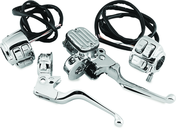 Bikers Choice 96-05 Big Twin 9/16in Bore Chrome Handlebar Control Kit With Chrome Switches