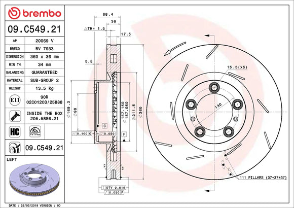 Brembo 10-16 Porsche Panamera Front Left Premium UV Coated OE Equivalent Rotor 97035140301