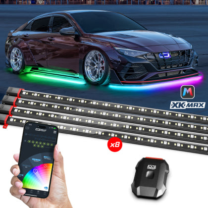 XK Glow XKmax RGBW 8pc Addressable Car Underglow Kit Universal Fitment for 12v