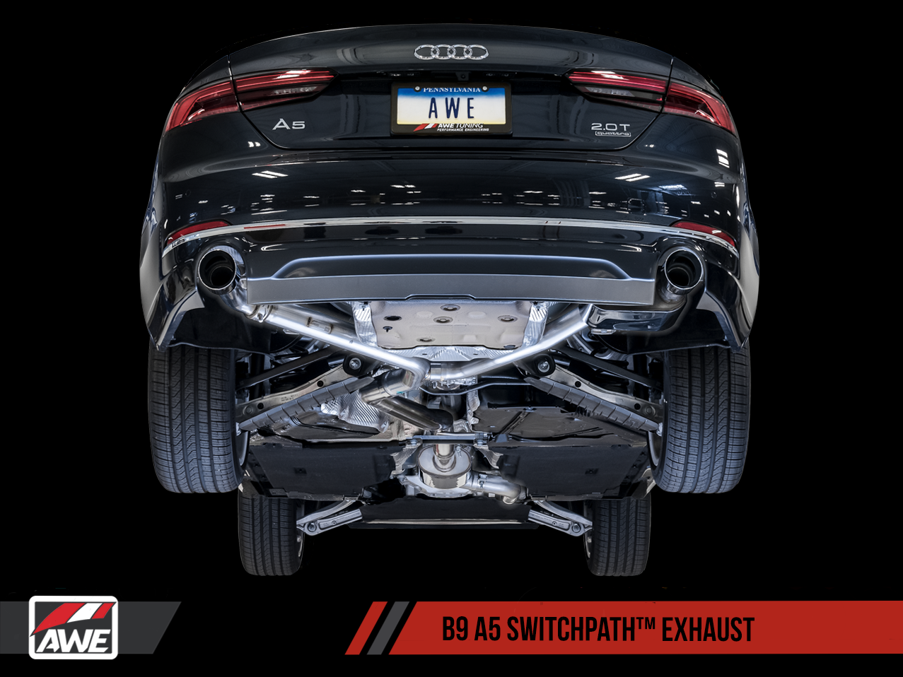 AWE SwitchPath™ Exhaust for B9 A5, Dual Outlet - Diamond Black Tips (includes DP and SwitchPath Remote)