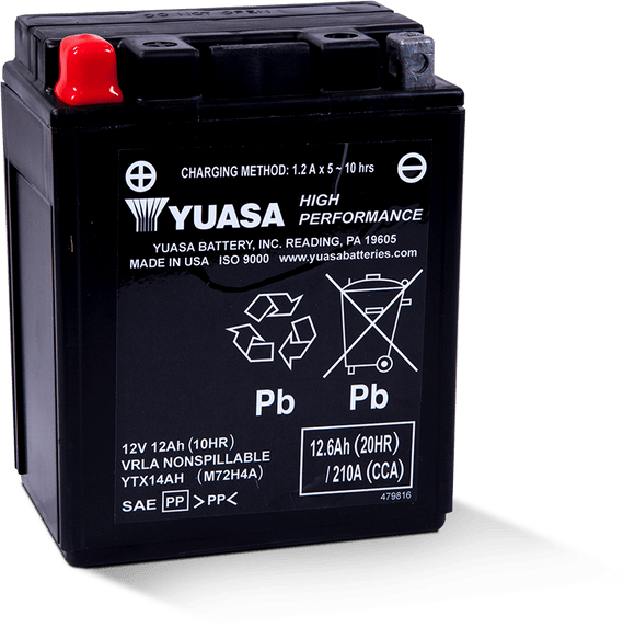 Yuasa YTX14AH Maintenance Free AGM 12 Volt Battery