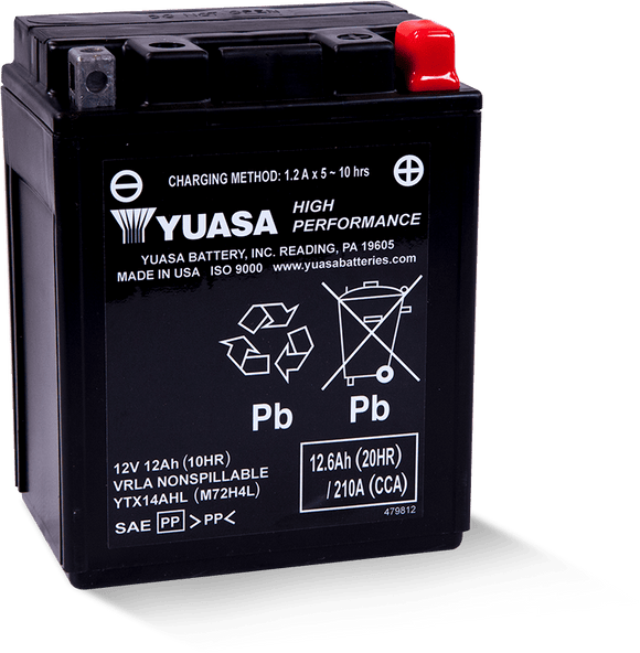 Yuasa YTX14AHL Maintenance Free AGM 12 Volt Battery