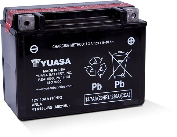 Yuasa YTX15L-BS Maintenance Free AGM 12 Volt Battery (Bottle Supplied)