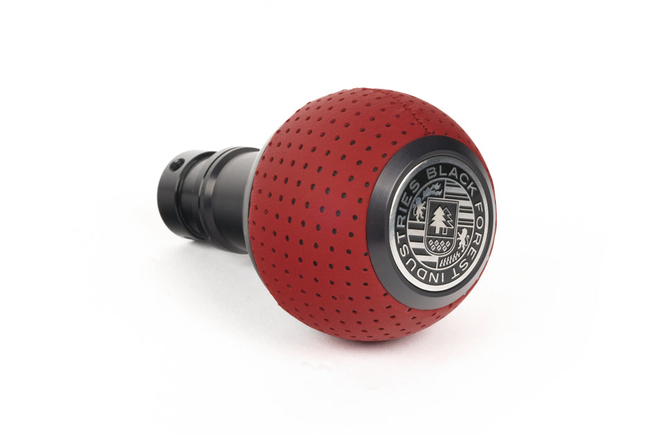 BFI GS2 Heavy Weight Shift Knob - Rosso Centaurus Leather - Black Anodized (BMW Fitment)