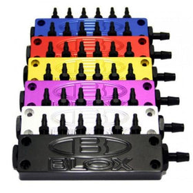 BLOX Racing Surface-mount Vacuum Block - 6-Port / Billet Aluminum - Black