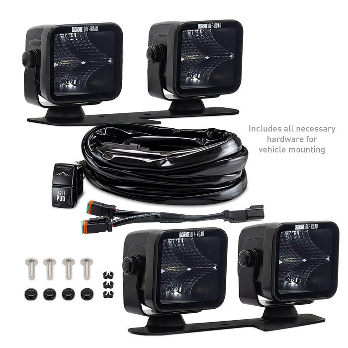 Borne Off-Road 21+ Bronco Light Pods 4pc Ditch 3x3 Flood - 0
