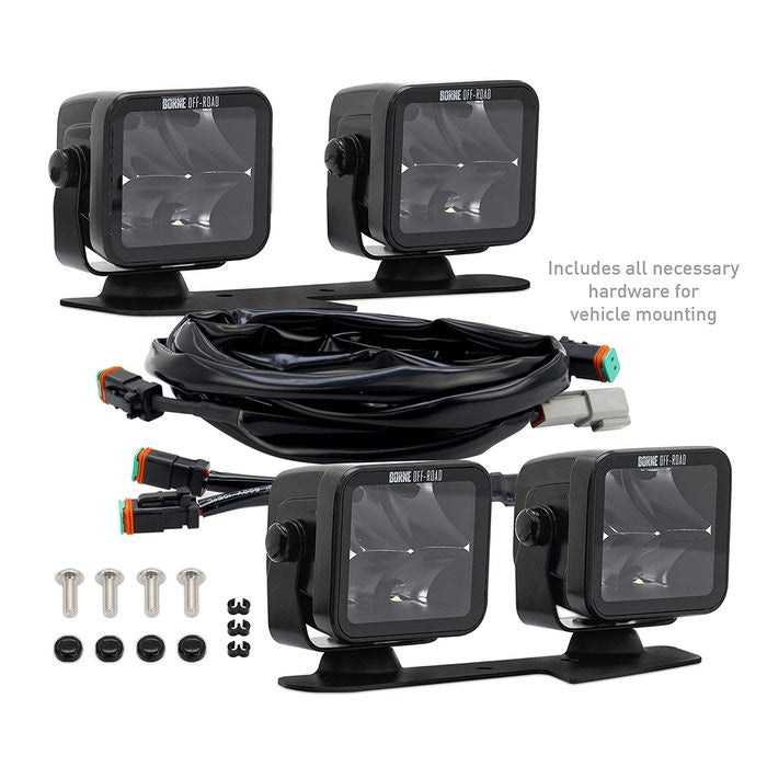 Borne Off-Road 21+ Bronco Light Pods 4pc Ditch 3x3 Flood Upfit - 0